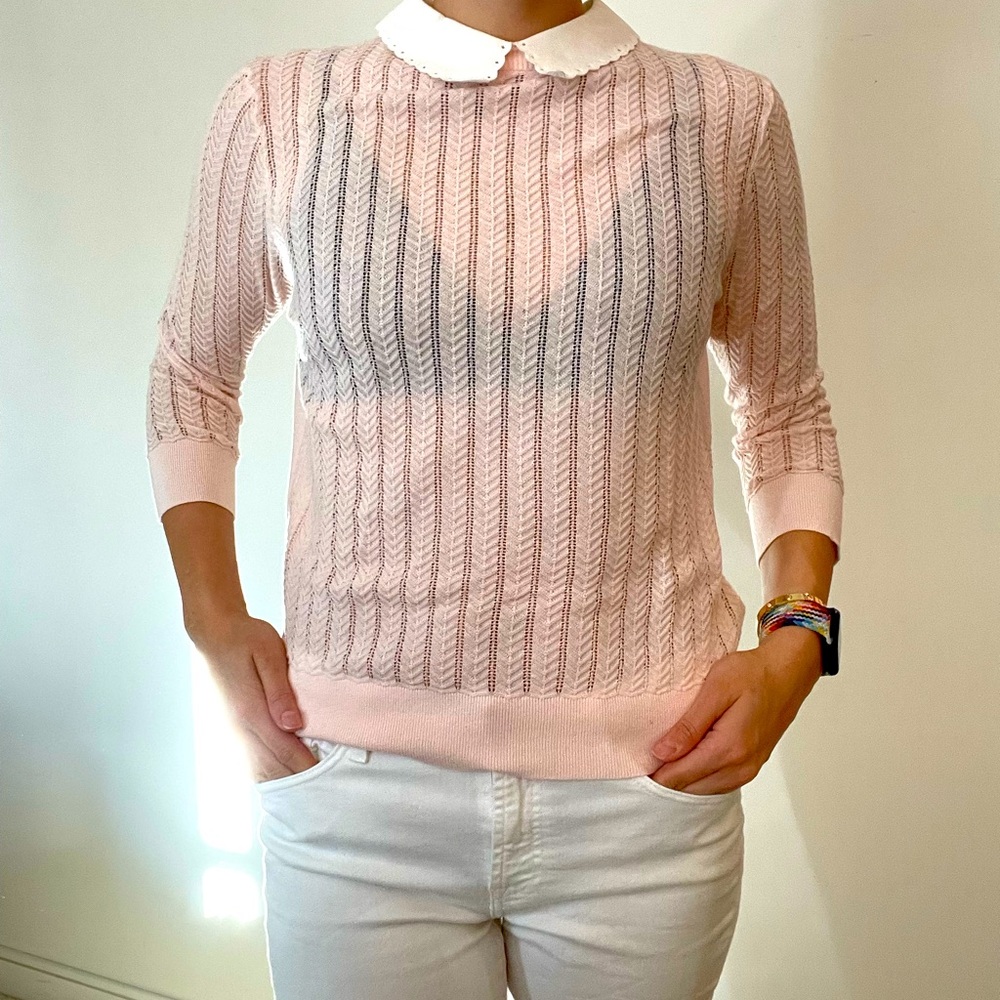 Peach with white collar romantic top